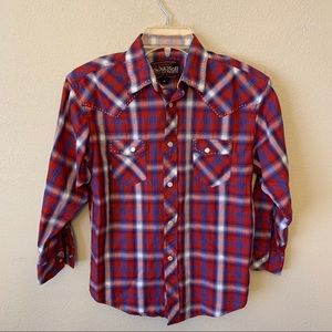 Long Sleeve Plaid Print Pearl Snap Shirt